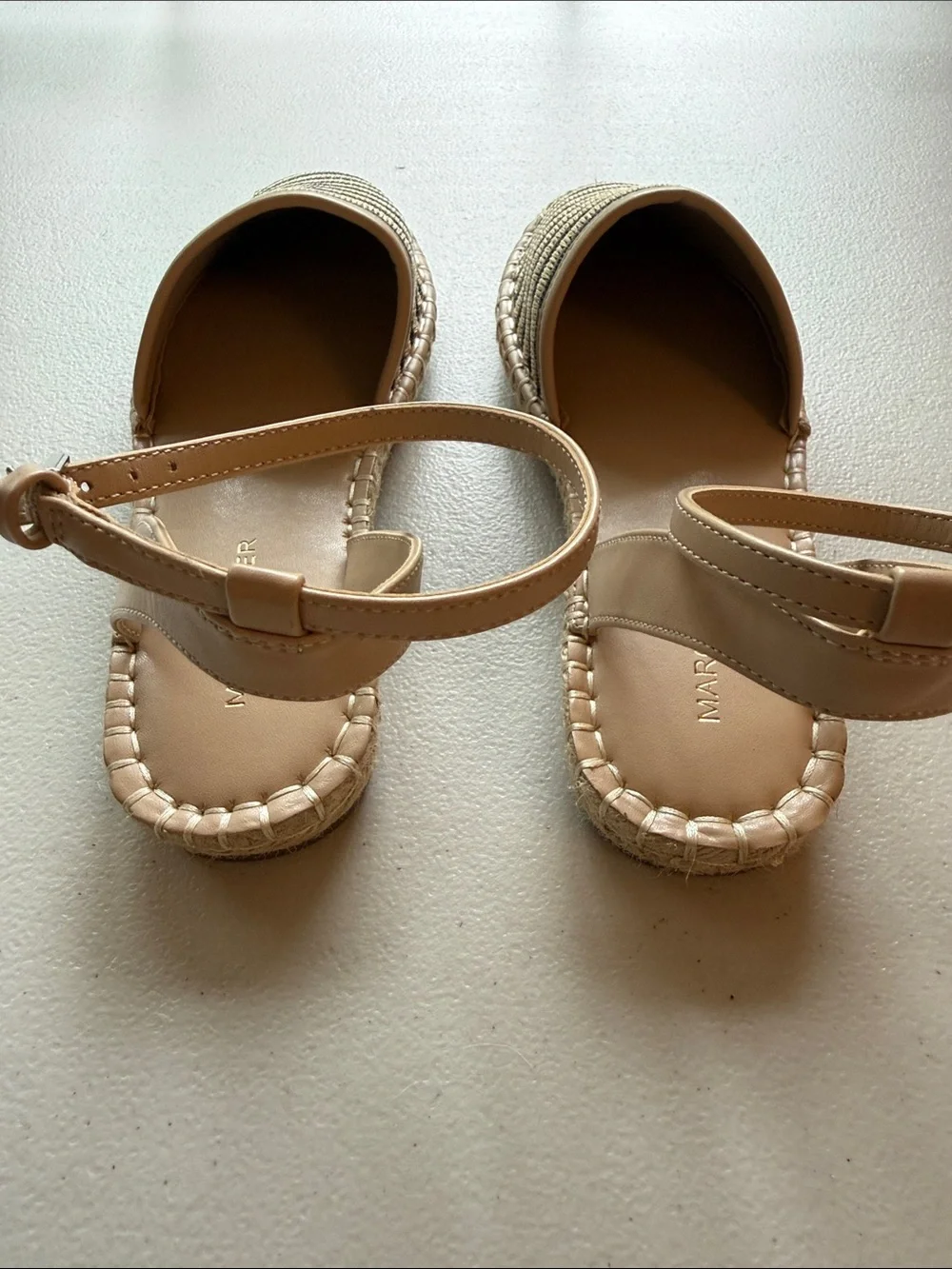 Marc Fisher Bessie Espadrille Flats Tan & Black Woven Striped Ankle-Strap Sandal